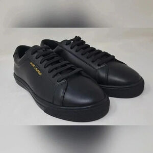 NWT Saint Laurent Andy Sneakers Shoes Low Top Black Leather Lace-Up 39 EU 9 US